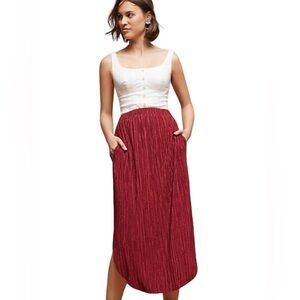 Sabina Musayev Anthropologie Crinkled Textured Dark Cherry Midi Skirt Sz 4P